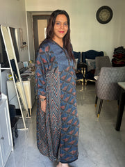 Natural dye vanaspathi handblocked modal silk long top/ frock